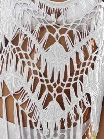 Beach Cover Ups for Swimwear Women Sexy Hand Hook Hollow Out Sunscreen Shirt with Long Tassel Beach Cover Taj Home Store
