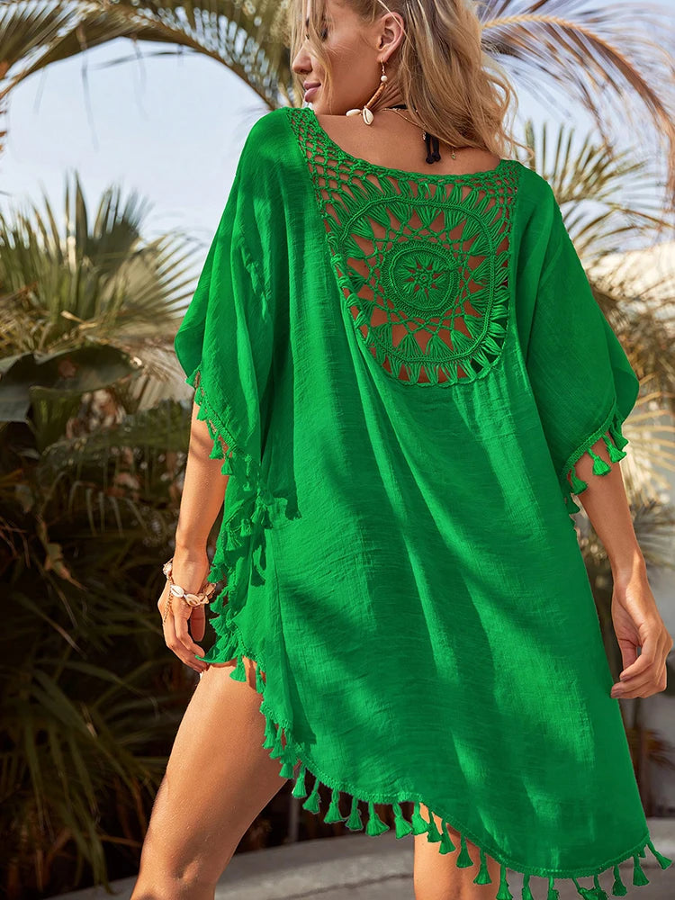 Beach Cover Up Women Knitted Sunflower Beach Wear Fringe Tunic Ladies Bathing Suit Cover-ups Bikini Ups Bathing Suit Beachwear Taj Home Store