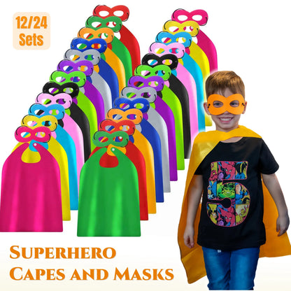 12/24 Sets Superhero Capes and Masks Bulk for Boys Girls Super Hero Themed Party Favor Costume Birthday Gifts Cosplay Costume Taj Home Store