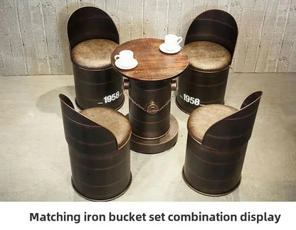Retro Industrial Bar Stool with Heavy Duty Metal Frame &amp; Leather Bucket Seat,Vintage Style Home Bar Pub Furniture, Easy Assembly Taj Home Store