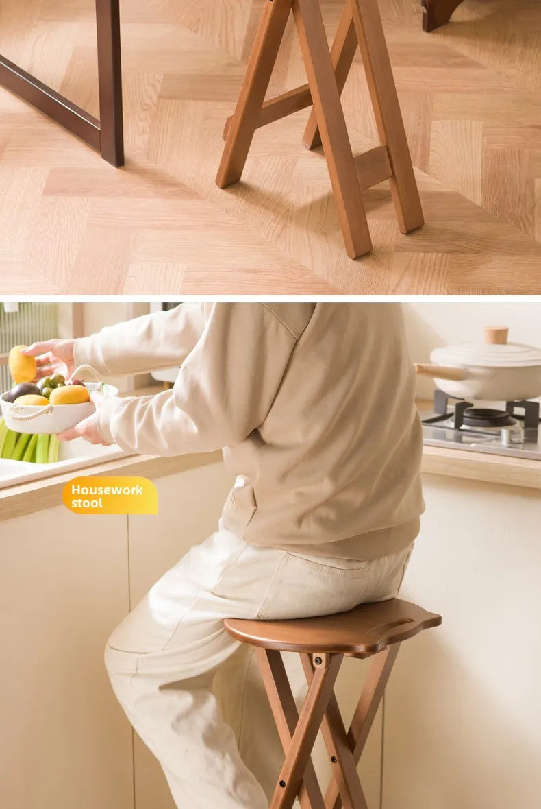 Retro style bamboo folding stool, household foldable round stool, foldable high stool, bar stool, restaurant dining stool Taj Home Store