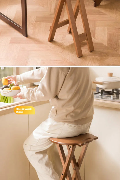 Retro style bamboo folding stool, household foldable round stool, foldable high stool, bar stool, restaurant dining stool Taj Home Store