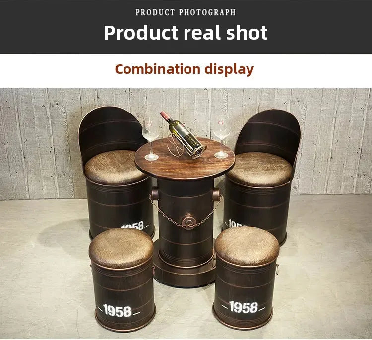 Retro Industrial Bar Stool with Heavy Duty Metal Frame &amp; Leather Bucket Seat,Vintage Style Home Bar Pub Furniture, Easy Assembly Taj Home Store