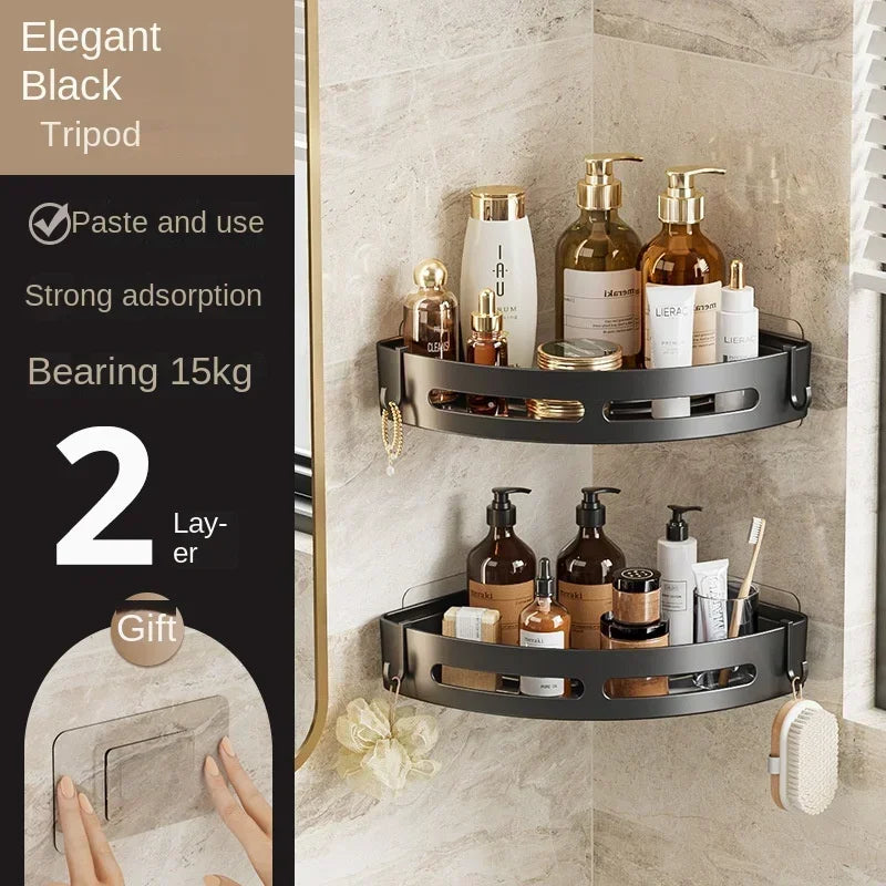 Bathroom Shelves Organizer No Punching Required Kitchen Corner Shelf Racks Shampoo Makeup Storage Holder Shower Towel Caddy Rack Taj Home Store