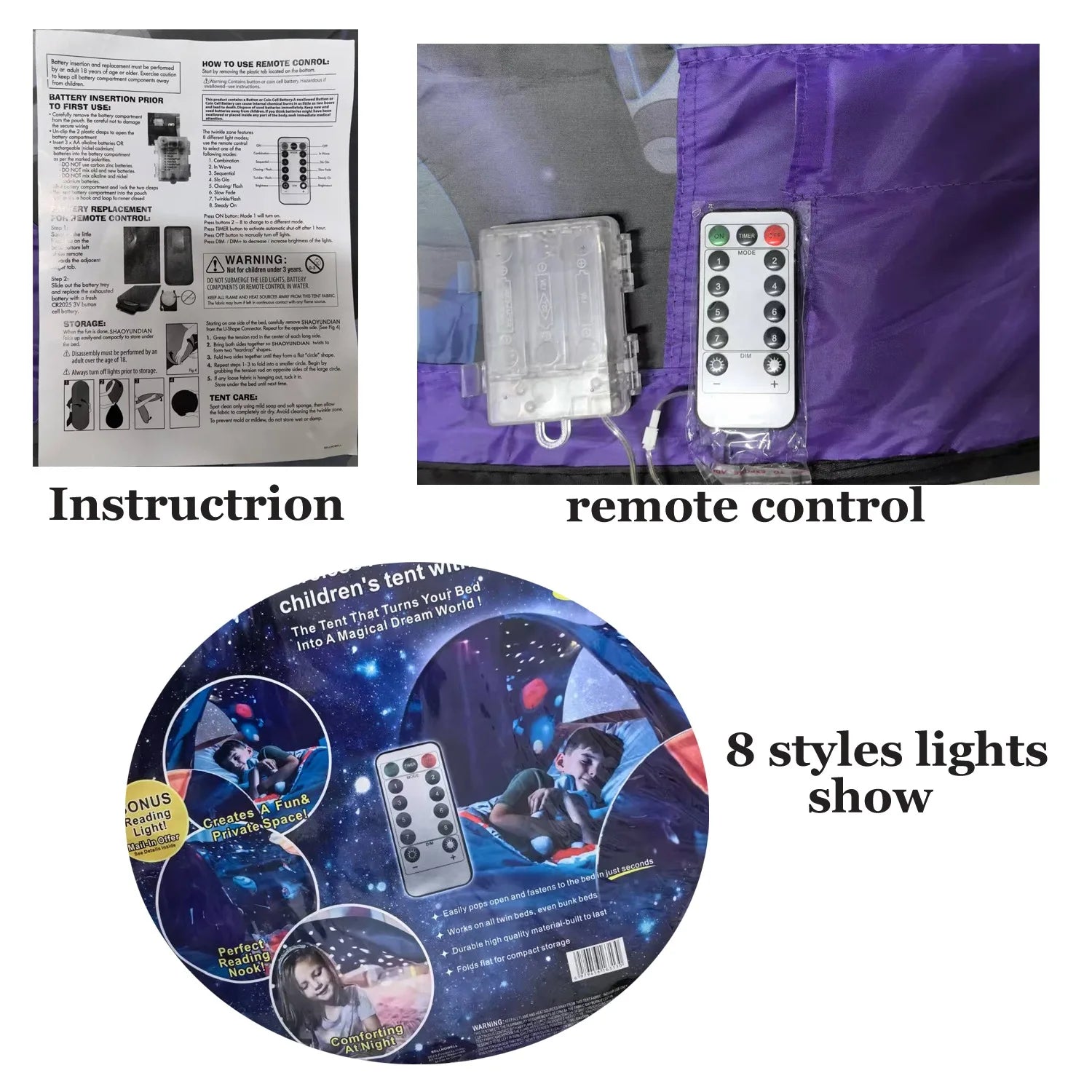 Dream Tent with light show for Kids Bed with Storage Pocket Foldable Kids Tent on Bed Mosquito Net Tent Taj Home Store
