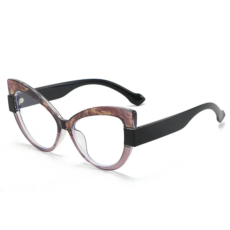 New Fashionable High-definition Cat Eye Glasses with Large Frame Color Blocking Design and Multi-color Anti Blue Light Glasses