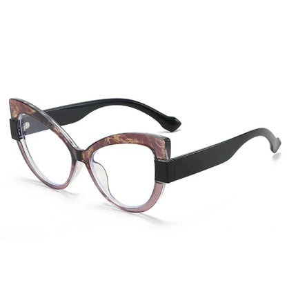 New Fashionable High-definition Cat Eye Glasses with Large Frame Color Blocking Design and Multi-color Anti Blue Light Glasses