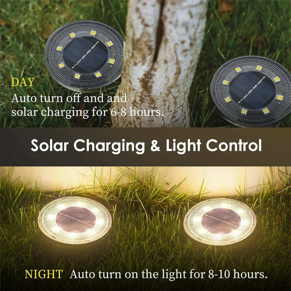 IP68 Waterproof LED Outdoor Solar Power Ground Light Lighting Control Path Deck Lights Yard Driveway Lawn Garden Decoration Lamp Taj Home Store