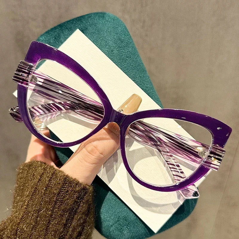 New Fashionable High-definition Cat Eye Glasses with Large Frame Color Blocking Design and Multi-color Anti Blue Light Glasses