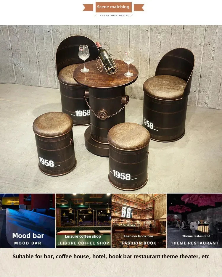 Retro Industrial Bar Stool with Heavy Duty Metal Frame &amp; Leather Bucket Seat,Vintage Style Home Bar Pub Furniture, Easy Assembly Taj Home Store
