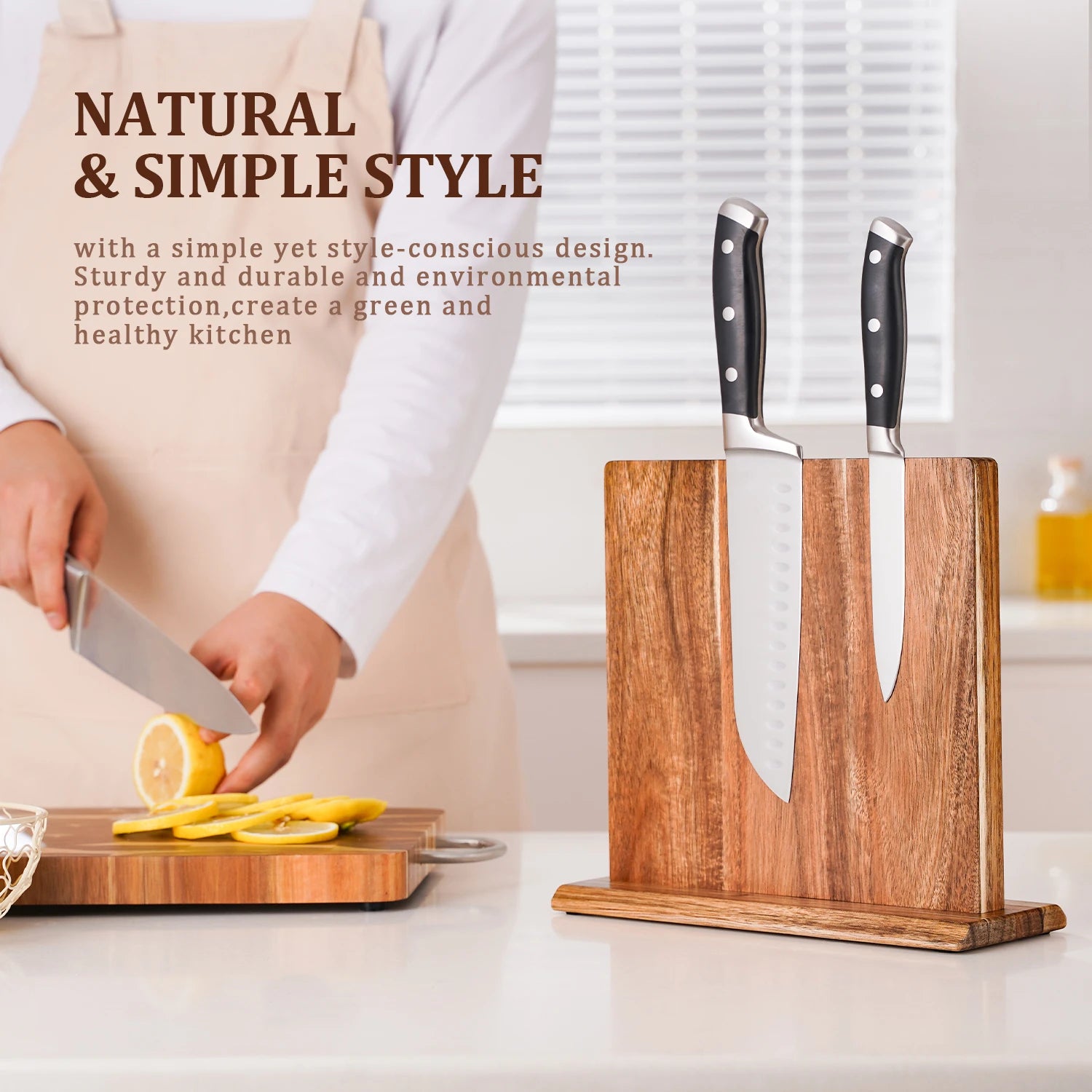 New Acacia Wood Home Kitchen Magnetic Knife Block Holder Rack Magnetic Stands with Strong Enhanced Magnets Taj Home Store