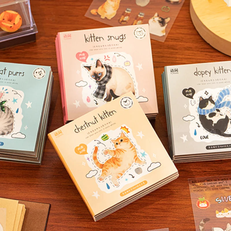 20pcs Corner Cats PET Square Sticker Book for Journal Scrapbooking Planner Decoration Waterproof Cute Animal Stickers, Mr. Paper Taj Home Store