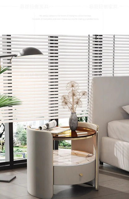 Modern Italian Round Bedside Table: Minimalist Design, Luxury &amp; High-End Storage for Home Bedrooms Taj Home Store