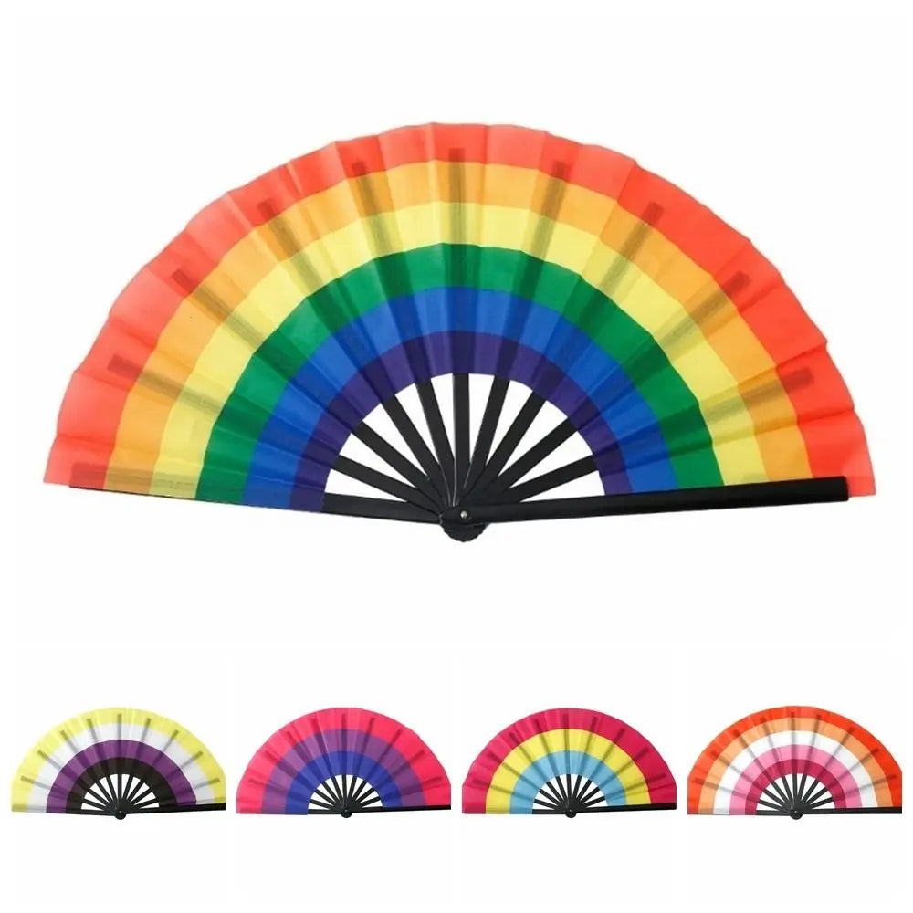 Fashion Plastic Colourful Hand Fans 33cm Colourful Kung Fu Fan Folding Rainbows Pattern Hand Folding Fan Dance Performance Taj Home Store