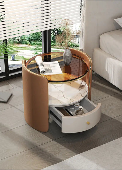 Modern Italian Round Bedside Table: Minimalist Design, Luxury &amp; High-End Storage for Home Bedrooms Taj Home Store