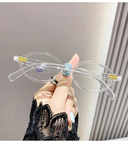 Elliptical Artistic Style Myopia Glasses Retro Small Frame Flat Lenses Ultra Light Finished Near Sight Eyewear Fashion Goggles Taj Home Store