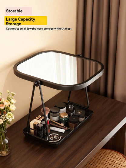 Rotating makeup mirror, light luxury style desktop with chassis, can store large makeup mirror, home dressing table mirror Taj Home Store