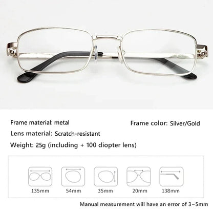 Design Reading Glasses for Men and Women Full-frame Alloy Clear HD Lens Presbyopia Eyeglasses Impact Scratch Resistant 0 To +4.0
