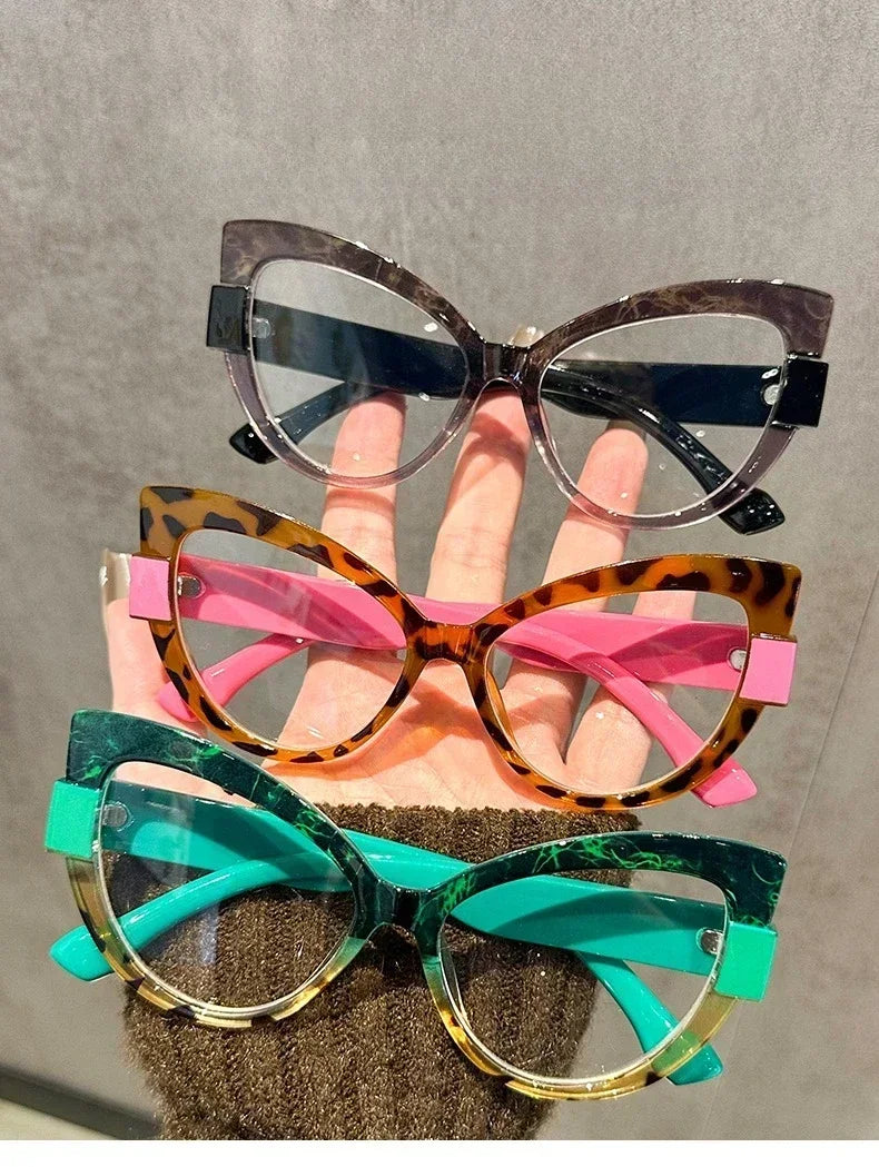 New Fashionable High-definition Cat Eye Glasses with Large Frame Color Blocking Design and Multi-color Anti Blue Light Glasses