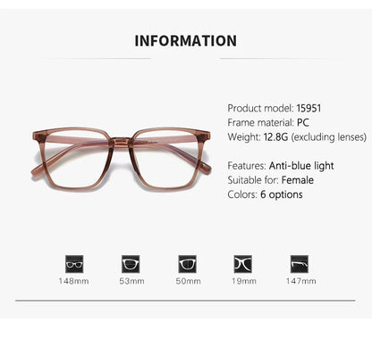 Myopia Glasses, Stylish Retro Square Style For Both Men And Women, Trendy For Students, Plain Face Makeup Style.15951 Taj Home Store
