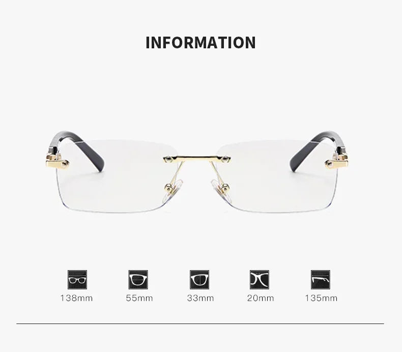 Business High-end Near Sight Glasses Trendy Photochromic Edgeless Frameless Myopia Glasses Small Square Color Change Eyewear Taj Home Store