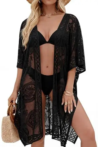 Sexy Elegant Lace Beach Cover Up for Women, Bathing Suit Cover Up, V-Neck Swimsuit Coverup for Poolside, Seaside and Party Taj Home Store