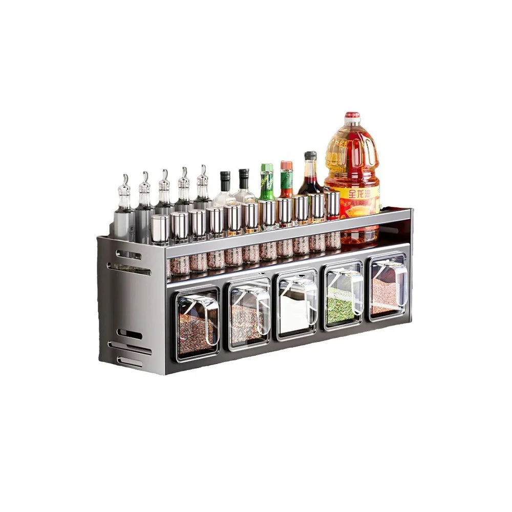 New Kitchen Spice Shelf Wall-mounted Spice Storage Rack Kitchen Seasoning Organizer Holder No Punching Required Storage Shelf Taj Home Store