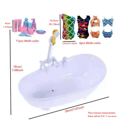 Bathroom Set For Dolls Miniature Dollhouse Furniture Mini Bathtub Electric Toy Powered Bath Play Game DIY Toy Taj Home Store