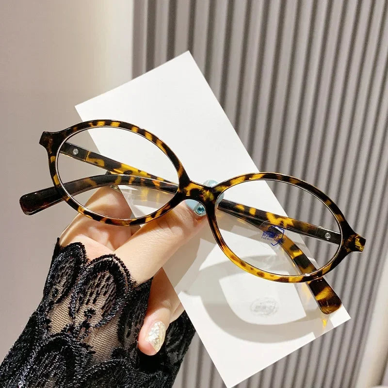 Elliptical Artistic Style Myopia Glasses Retro Small Frame Flat Lenses Ultra Light Finished Near Sight Eyewear Fashion Goggles Taj Home Store