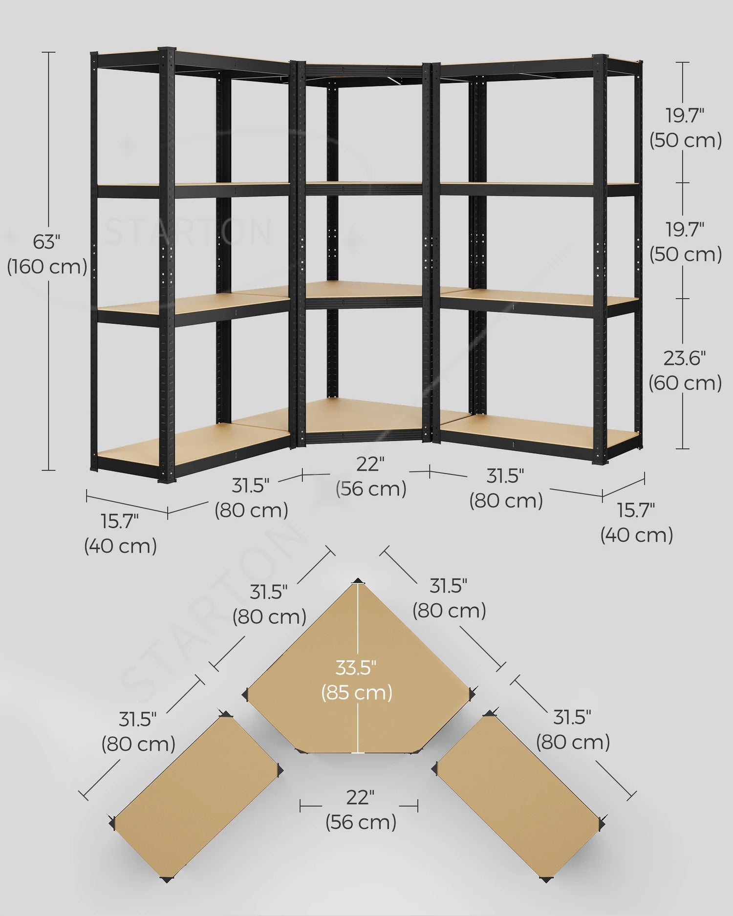 L-Shape Corner Shelf Heavy Duty Metal Shelving Units for Garage Storage Room Warehouse 4-Tier  Garage Shelving