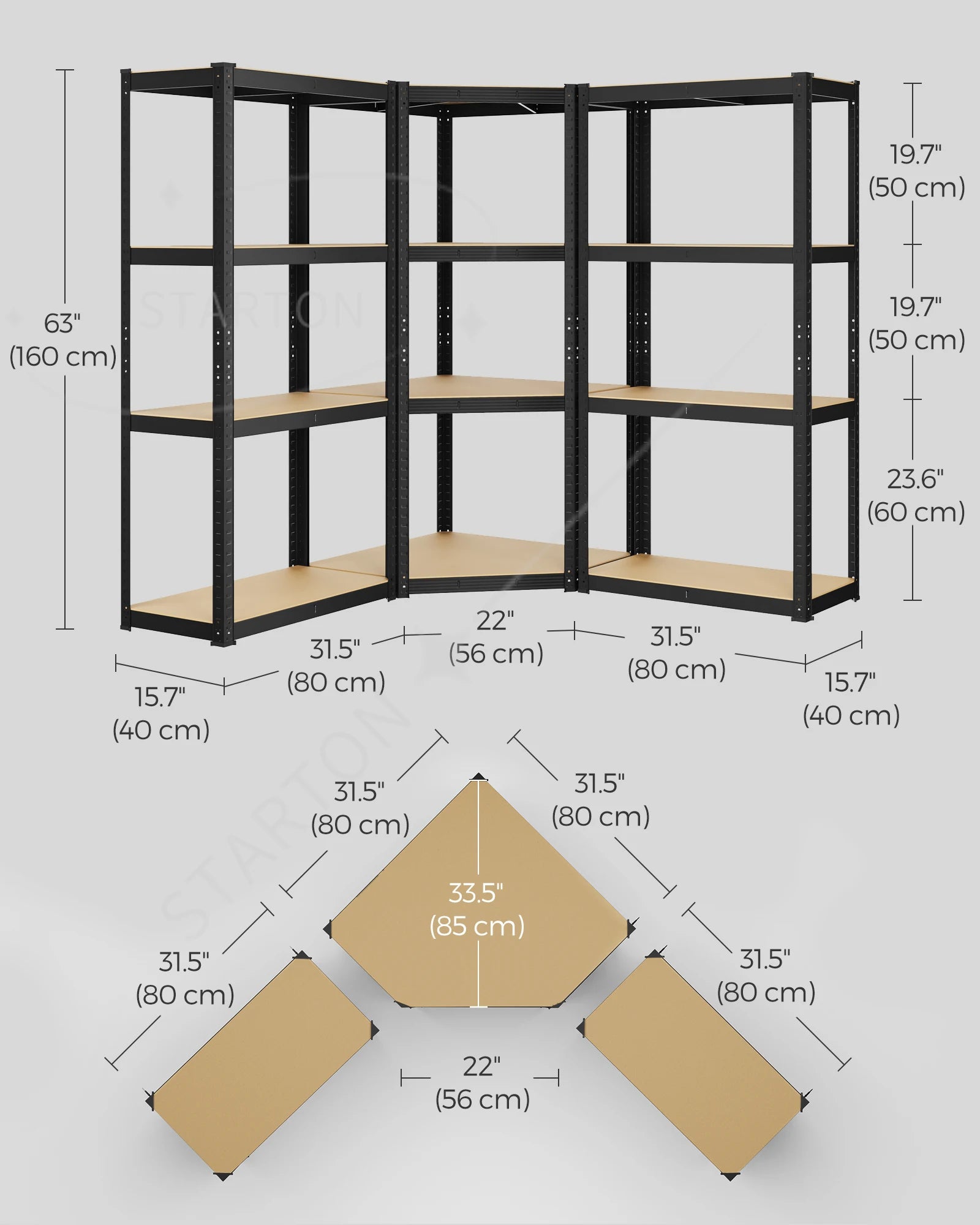 L-Shape Corner Shelf Heavy Duty Metal Shelving Units for Garage Storage Room Warehouse 4-Tier  Garage Shelving