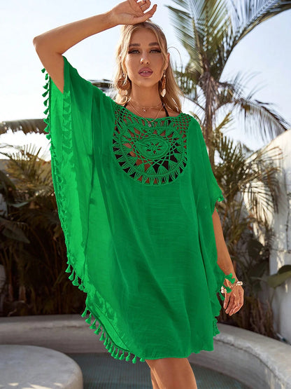 Beach Cover Up Women Knitted Sunflower Beach Wear Fringe Tunic Ladies Bathing Suit Cover-ups Bikini Ups Bathing Suit Beachwear Taj Home Store