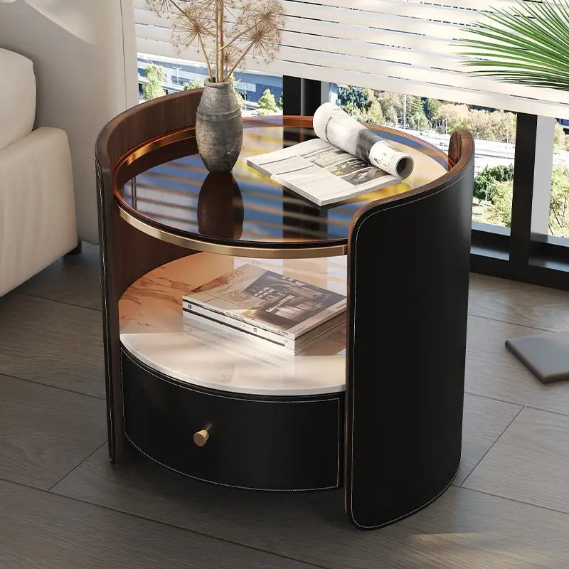 Modern Italian Round Bedside Table: Minimalist Design, Luxury &amp; High-End Storage for Home Bedrooms Taj Home Store