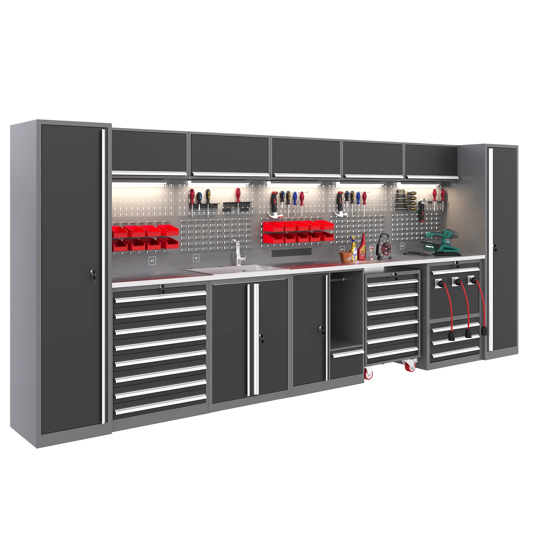 Garage Steel Mechanic Tools Storage Cabinet With Wall Cabinets Single,double-door Cabinets And Tool Trolley For Workshop Taj Home Store