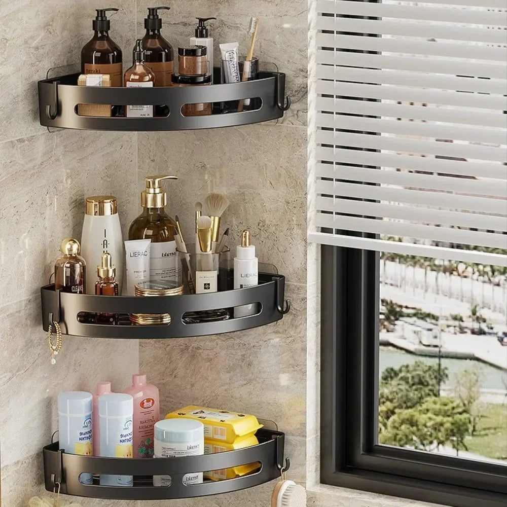 Bathroom Shelves Organizer No Punching Required Kitchen Corner Shelf Racks Shampoo Makeup Storage Holder Shower Towel Caddy Rack Taj Home Store