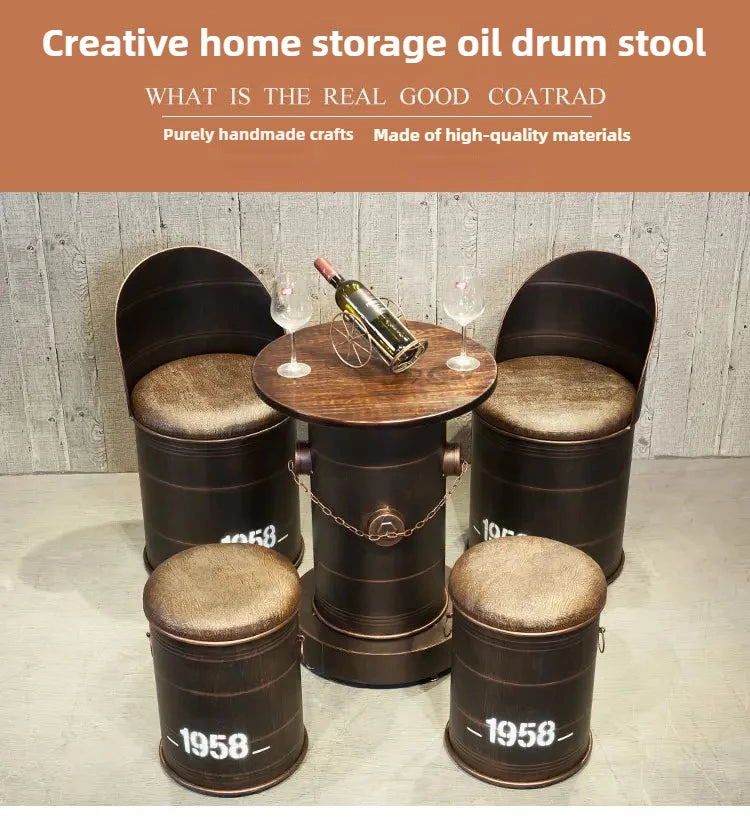 Retro Industrial Bar Stool with Heavy Duty Metal Frame &amp; Leather Bucket Seat,Vintage Style Home Bar Pub Furniture, Easy Assembly Taj Home Store