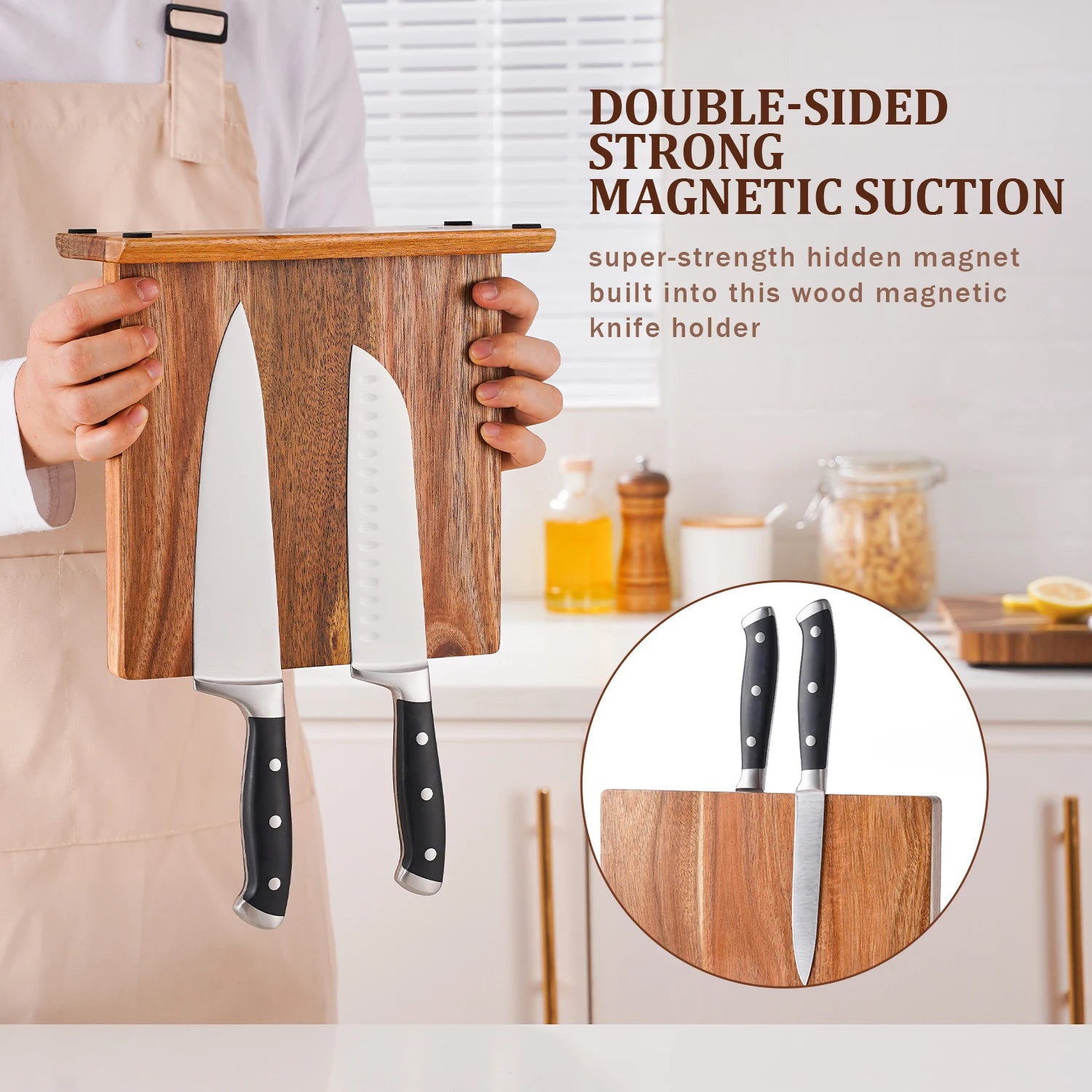 New Acacia Wood Home Kitchen Magnetic Knife Block Holder Rack Magnetic Stands with Strong Enhanced Magnets Taj Home Store