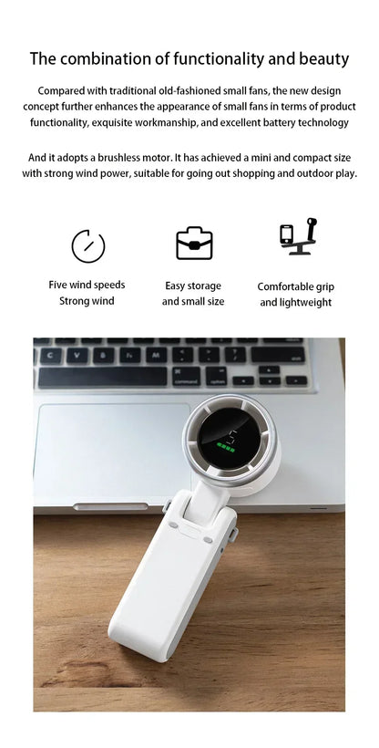 Handheld Fan Mini High-speed Digital Display Portable Desktop Usb Charging Hanging Camping Violent Turbo Fan Taj Home Store