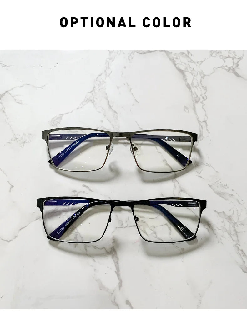 Men Square Metal Large Frame Myopia Glasses Spring Leg Elderly Near Sight Eyewear Blue Light Blocking Eye Protection Eyeglasses Taj Home Store