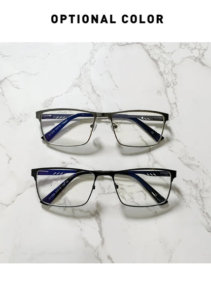 Men Square Metal Large Frame Myopia Glasses Spring Leg Elderly Near Sight Eyewear Blue Light Blocking Eye Protection Eyeglasses Taj Home Store