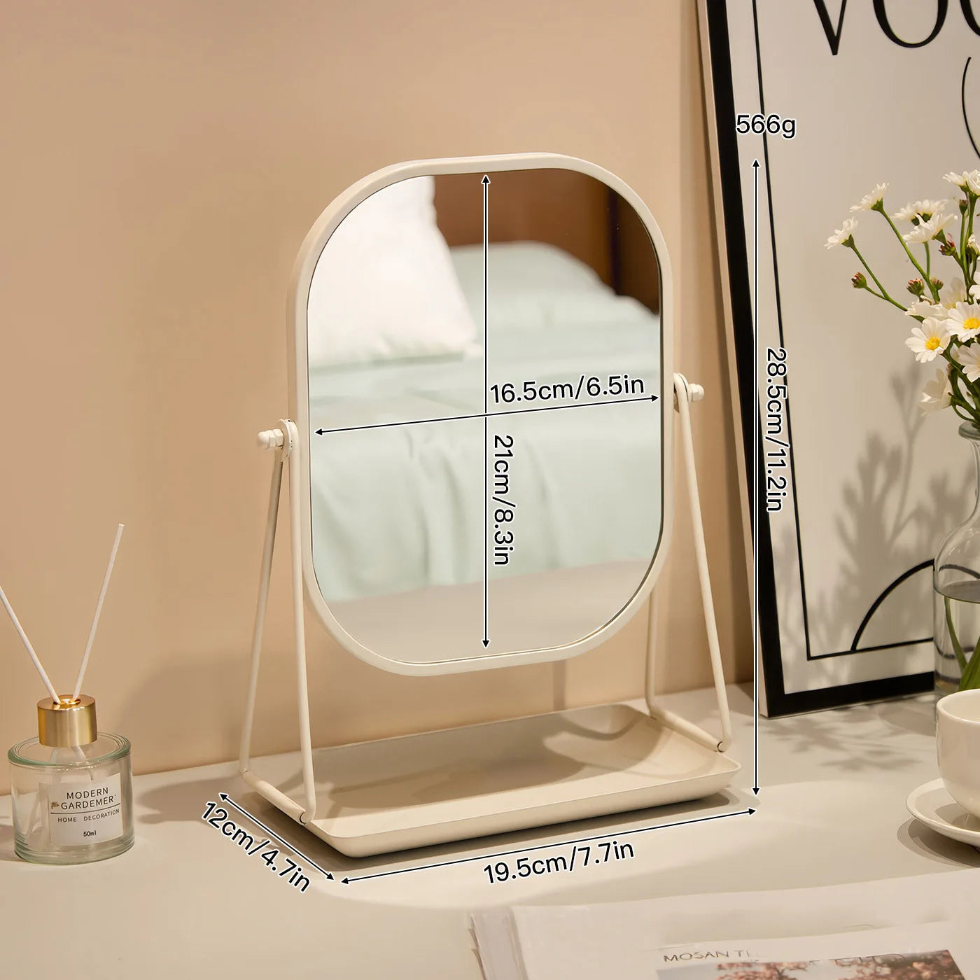 Rotating makeup mirror, light luxury style desktop with chassis, can store large makeup mirror, home dressing table mirror Taj Home Store