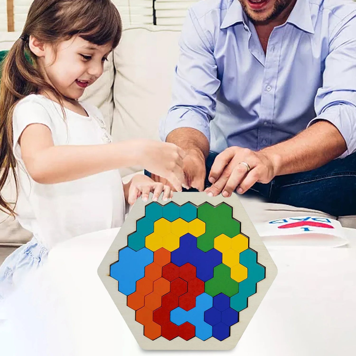 Hexagonal Wooden Geometric Shape Jigsaw Puzzles Chess Game Board Montessori Toys Brain Teaser Educational Intelligence Toys Taj Home Store