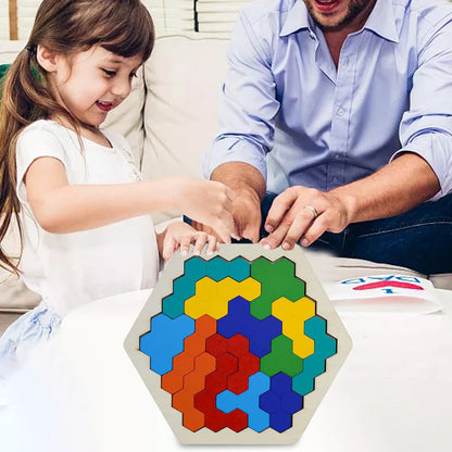 Hexagonal Wooden Geometric Shape Jigsaw Puzzles Chess Game Board Montessori Toys Brain Teaser Educational Intelligence Toys Taj Home Store