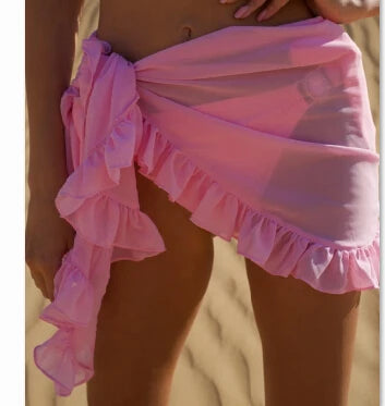 Women Swimsuit Bikini Cover-Ups Skirt Summer Solid Color Beach Wrap Skirt Swimwear Female Ruffles Trim Lace Up Sarong Cover Ups Taj Home Store
