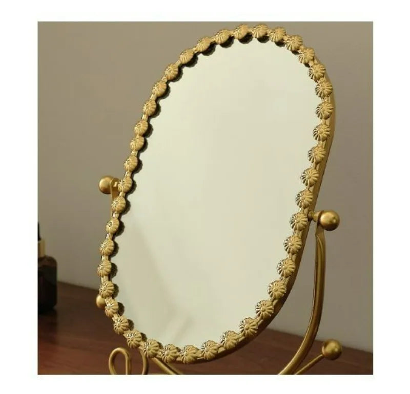 Light Luxury Wrought Iron Vertical Mirror Rotatable Retro Makeup Mirror Bedroom Vanity Mirror Desktop Ornament Photo Props Taj Home Store