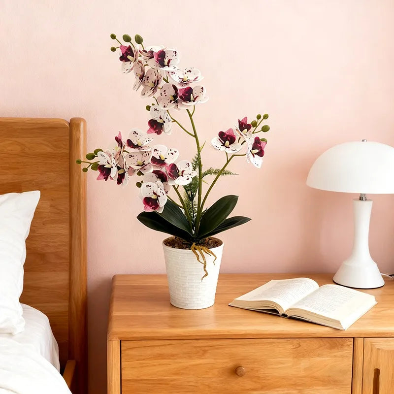 Vine Woven Stone Pot Simulation 21 Butterfly Orchid Potted Plants Feel Film Fake Flowers Office Decoration Ornaments Taj Home Store