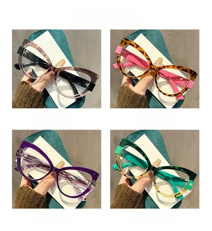 New Fashionable High-definition Cat Eye Glasses with Large Frame Color Blocking Design and Multi-color Anti Blue Light Glasses