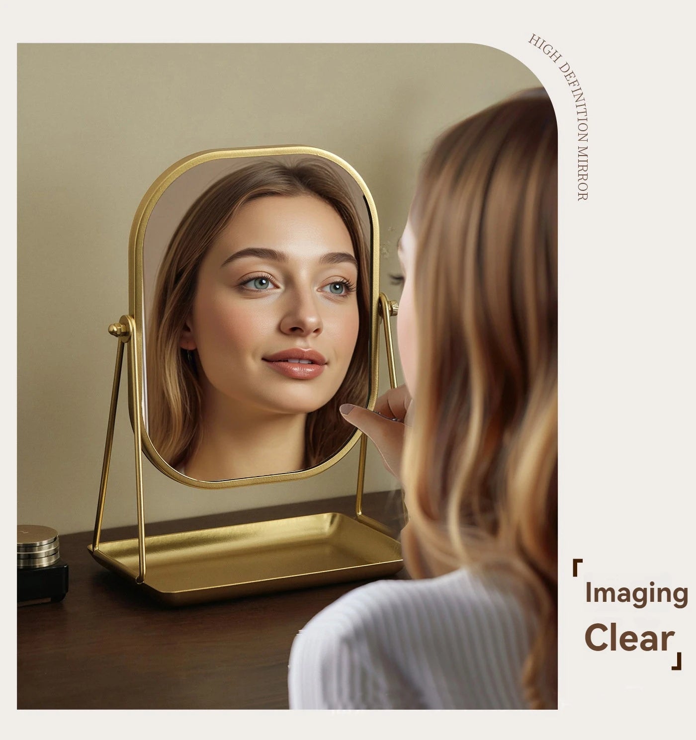 Rotating makeup mirror, light luxury style desktop with chassis, can store large makeup mirror, home dressing table mirror Taj Home Store