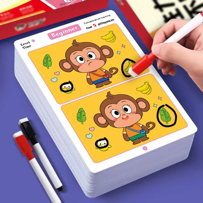 Find Differences Card Game Reusable Cartoon Educational Puzzle for Kids Three Difficulty Levels for Focus Attention Training Taj Home Store