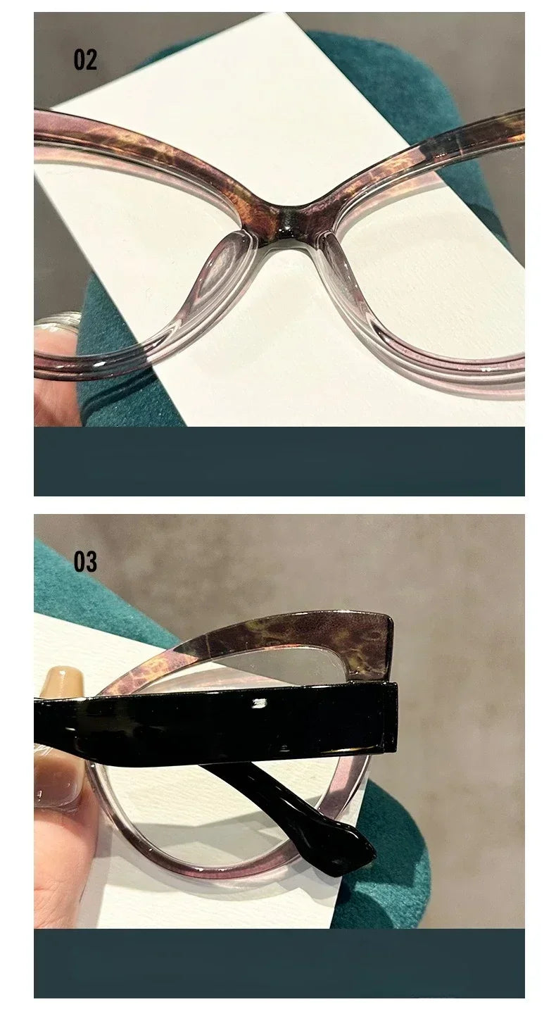 New Fashionable High-definition Cat Eye Glasses with Large Frame Color Blocking Design and Multi-color Anti Blue Light Glasses